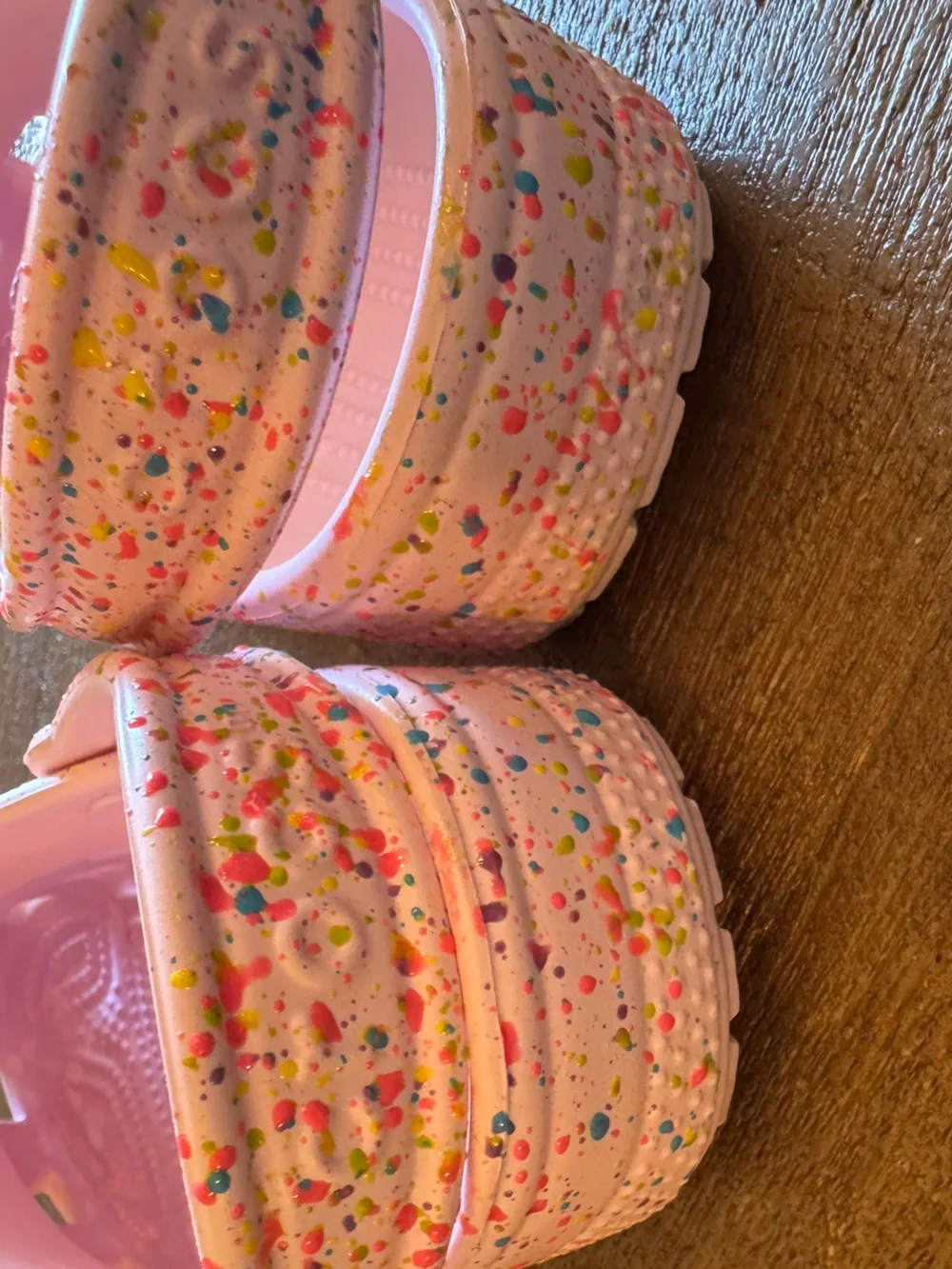 Crocs Splatter Paint Pink Clogs – Kids Size 1 – Gently Used
